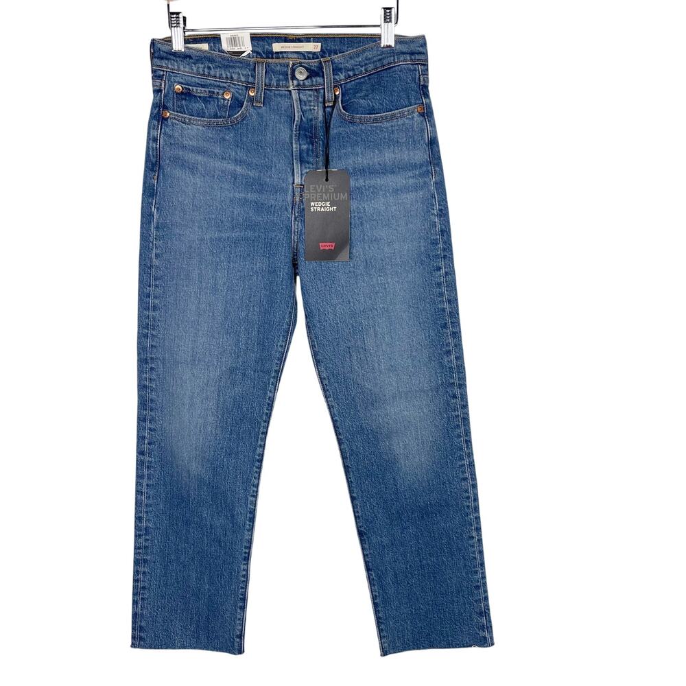 New Levis Womens 27 Wedgie Straight Leg Jeans Button Fly Raw Hem High Rise